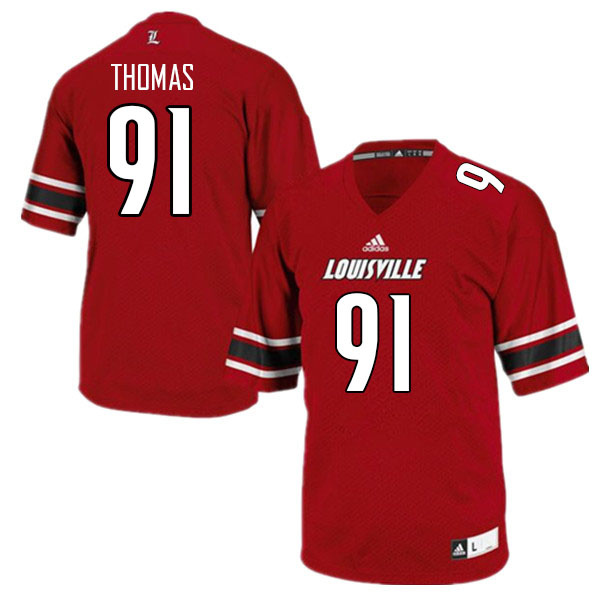 Men #91 Tawfiq Thomas Louisville Cardinals College Football Jerseys Sale-Red - Click Image to Close